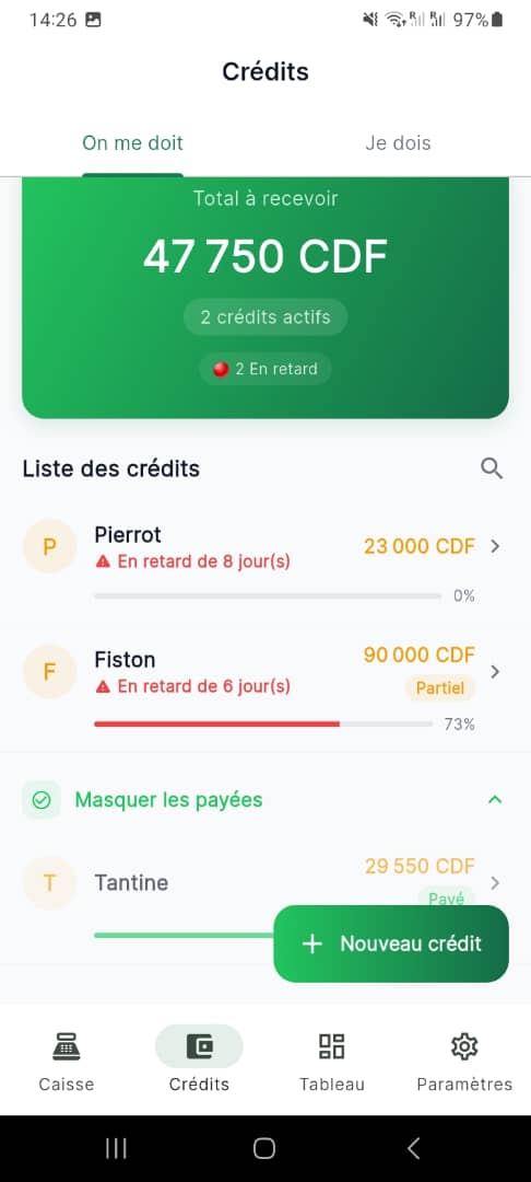 Suivi des crédits
